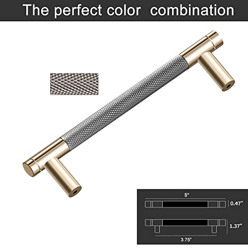 12 Pack 3 3/4 Inch 96 mm Knurled Cabinet Handles Cabinet Pulls Aluminum Handles Pulls Gold and Grey Oxidation Finish with Diamond Pattern 5" Length (3.75" Hole Center) - color: Gold and Grey, size: 3 3/4 Inch