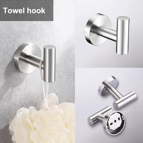 5 Pieces Brushed Nickel Bathroom Hardware Set Include 16inch Towel Bar,2pcsTowel Hooks,Toilet Paper Holder,Hand Towel Ring Round SUS304 Stainless Steel Bathroom Accessories Set Heavy Duty Wall Mounted - color: Brushed Nickel, size: 5 piece 16"