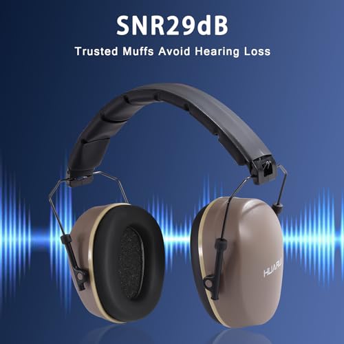Safety Earmuffs for Ear Protection SNR 29 dB Noise Cancelling Ear muff Shooting Hunting Construction Noise Reduction - color: Ybrown