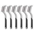 HARFINGTON 6pcs Wire Brushes Stainless Steel Cleaning Brushes with Curved Handle Dual Head for Cleaning Scrubbing Rust Dirt Paint Removal, Grey - color: Grey