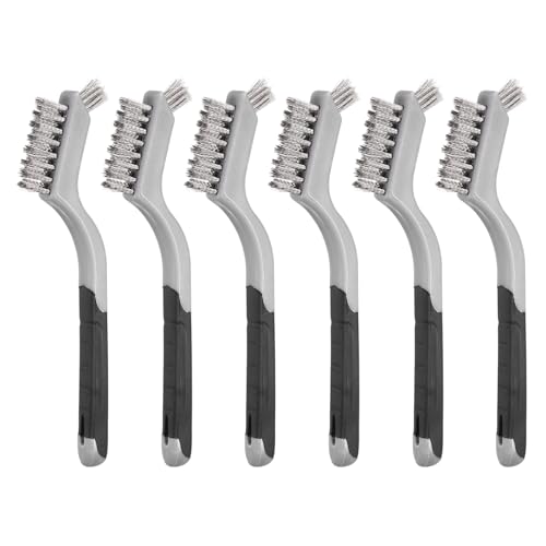 HARFINGTON 6pcs Wire Brushes Stainless Steel Cleaning Brushes with Curved Handle Dual Head for Cleaning Scrubbing Rust Dirt Paint Removal, Grey - color: Grey
