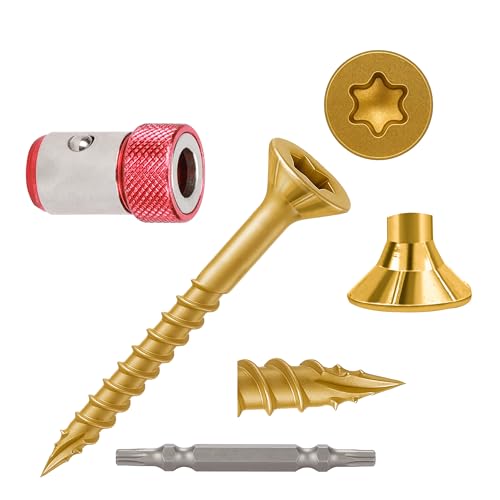Wood Screws Yellow #4 × 3/4 inch Torx Star Drive Deck Screws Flat Head M3 × 20 Countersunk T10 Self Tapping Thread Cut 200pcs Carbon Steel Galvanized Very Small Size Screw(200PCS/Small Box Yellow) - color: Yellow, size: #4×3/4