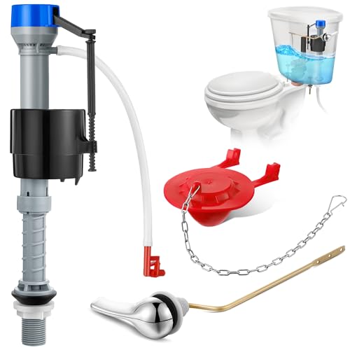 Saillong Universal Toilet Flusher Replacement Kit, Fill Valve, 2-Inch Flapper, Side Mount Handle Lever, Water-Saving, Adjustable Toilet Repair Kit Inside Tank, Easy to Install(1 Set,Blue Grey, Red) - color: Blue Grey, Red