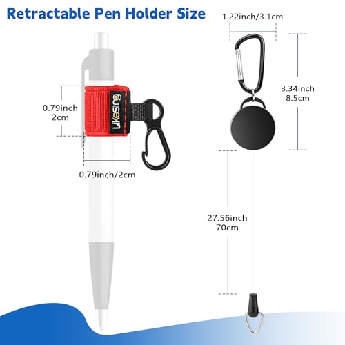 Likesing Retractable Pen Holder, 27.5" Reel Elastic Pen Leash(Red) - color: Red-2 CircularCilp