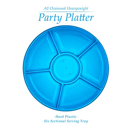 Plasticpro 6 Sectional Round Plastic Serving Tray/Platter (2, Blue) - color: Blue