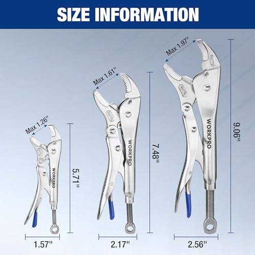 WORKPRO 5-Piece Locking Pliers Set, 5"/7"/10" Curved Jaw & 6.5"/9.5" Long Nose, CR-MO Steel Construction with Perforated Screw, Multipurpose Clamping Tool Kit for Automotive, Welding, and Home DIY