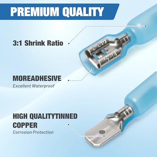 380PCS Heat Shrink Male and Female Spade Connectors Kit - Male & Female Blade/Spade Wire Terminals,AWG 22-10 Waterproof Electrical Terminals,for Marine Wiring/Electrical Projects