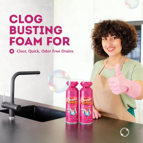 Foaming Drain Cleaner, Drain Clog Remover, Sink Hair Cleaner and Deodorizer, Expanding Foam for Hair, Grease and Soap Scum, for Kitchen Sinks, Bathroom, Showers, Tubs & Floor (2Pcs)