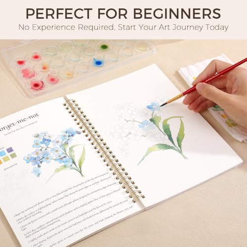 SKYDUE Watercolor Workbook for Beginners with 24 Paint Colors