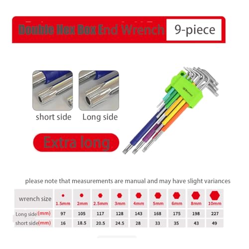 Hex Key Set, 9PCS Metric Allen Key Set, 1.5-10MM, Anti-Slip Long Ball End Hex Wrench Set Color Coding Hex Key Set (Double-headed plum blossom, Long style) - color: Double-headed Plum Blossom, size: Long style