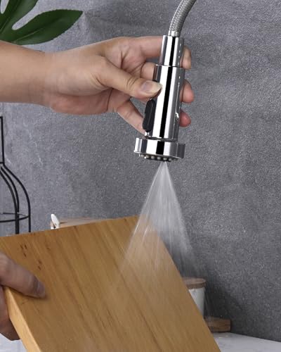 J-HVA Pull Down Kitchen Faucet Sprayer Head Replacement Part, Chrome | 3 Function with 15 Connectors Pull Out Sink Sprayer Replacement Nozzle, Kitchen Faucet Head Hose Spray Tap Spout - color: Chrome