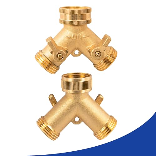 Hourleey 2 Way Hose Splitter, 3/4" Brass Hose Y Splitter with 2 PCS Garden Hose Extension Hose Coiled Spring Protectors and 6 Rubber Washers - size: 2 Pack with Splitter
