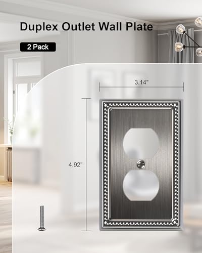 2-Pack Duplex Switch Plates and Outlet Covers, Heirloom Silver - color: Heirloom Silver, size: Single Duplex 2PK