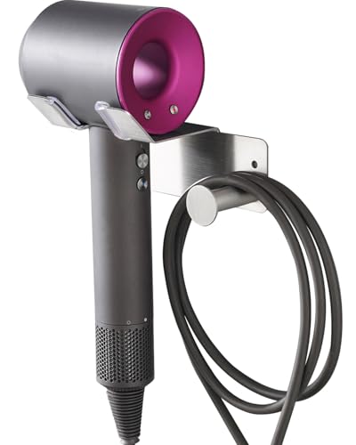 Hair Dryer Holder, Hair Dryer Holder Wall Mounted, Self Adhesive Blow Dryer Holder, Stainless Steel Dyson Hair Dryer Holder, Hairdryer Holder for Bathroom BANJEKT - color: Silver 1