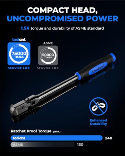 toolant 3/8" Drive Flex Head Ratchet Wrenches with Blue Rubber Handle, 90 Tooth Compact Flex Head Socket Ratchet Wrench, 12 Inch Length - size: 3/8"-12inch(Blue Handle), style: Flex-head Ratchet