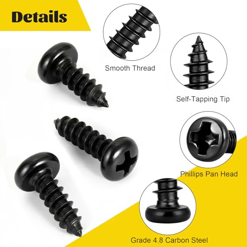 900Pcs Wood Screws Assortment Kit, M1.7M2M2.3M2.6M3 Tiny Micro Phillips Pan Head Self Tapping Screw, Sheet Metal Screws for DIY Electronic - size: 900pcs M1.7M2M2.3M2.6M3 Black