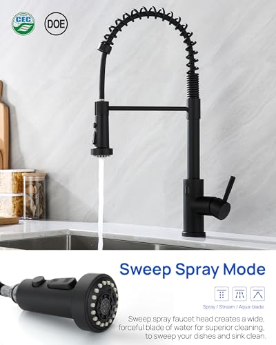 J-HVA Pull Down Kitchen Faucet Sprayer Head Replacement Part, Matte Black | 3 Function with 15 Adapters Pull Out Sink Sprayer Replacement Nozzle, Kitchen Faucet Head Hose Spray Tap Spout - color: Matte Black
