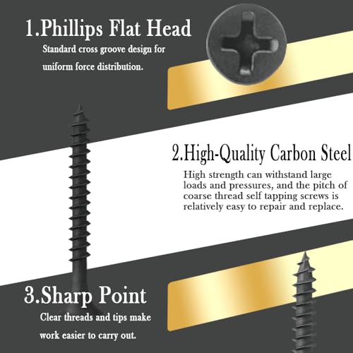 Coarse Thread Drywall Screw, #8 x 2-3/4", Black Phosphate Coated, Bugle Head Phillips Drive, Fast Self Tapping, Sharp Point, Ideal Screw for Drywall Sheetrock, Wood, and More, 35 Pieces - size: #8 x 2-3/4-Inch