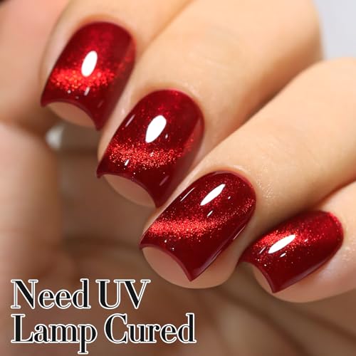 Double Rhythm Jelly Glass Cat Eye Gel Polish with Magnet 15ML Holographic Glitter Shimmer Translucent Sheer Color Magnetic Nail Polish Salon DIY at Home (Blood Red-MC1107) - color: Jelly Blood Red