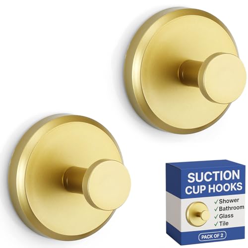 HOME SO Suction Cup Hooks for Shower & Bathroom Towel Holder 2-Pack Gold - color: Brushed Gold, size: 2 Pack
