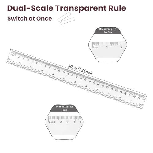 ZUFECY 8-Pack Clear Acrylic Ruler, 12 Inches Flexible Clear Ruler, Inches and Metric Scale Measuring Tool