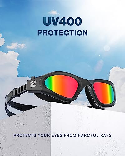ZIONOR Swim Goggles, G1 SE Swimming Goggles Anti-Fog for Adult Men Women - color: B8-red Lens Allblack Frame