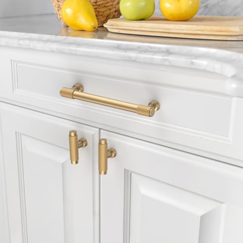 Amerdeco 10 Pack Champagne Bronze Knurled Cabinet Pulls 5 Inch(128mm) Hole Center Kitchen Cabinet Handles Drawer Pulls Cabinet Hardware ZH034 - color: Champagne Bronze, size: 5"/128MM Hole Center
