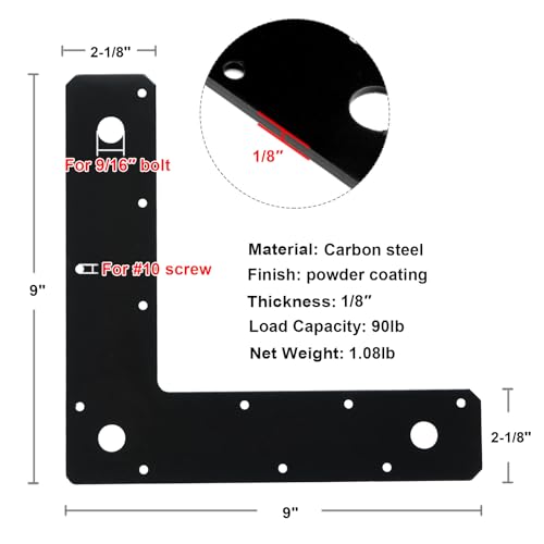 heneng 8 Pack Flat Corner Bracket,9" x 2-1/8" L Shaped Mending Plate - size: 9" x 2-1/8" (Pack of 2)