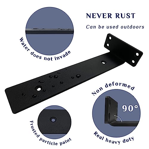 Starunder 6 Pack Floating Shelf Brackets,12 inch Heavy Duty Industrial Shelf Bracket, Black Metal L Brackets for Shelves Support DIY(1/5 Inch Thicked) - size: 12 Inch