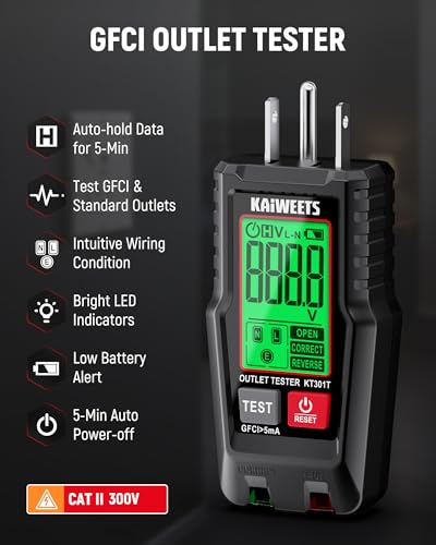 KAIWEETS Electrical Test Kit KIT01, Digital Multimeter, Smart Non-Contact Voltage Tester & GFCI Outlet Tester with LCD, Complete Set with Carrying Case & Batteries for Electrician, DIY & HVAC