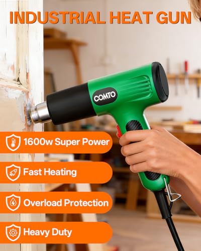 Heat Gun, 1600W Hot Air Gun with 2 Heat Settings, Green - color: Green