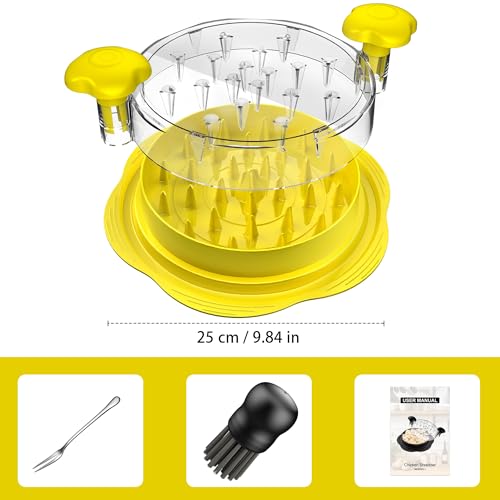 Chicken Shredder Tool Twist Large Meat Shredder with Brush&Fork, Yellow - color: Yellow
