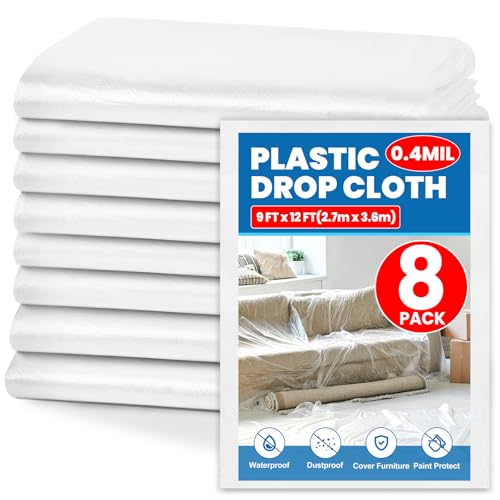 8 Pack Plastic Drop Cloth, 9 x 12 Feet Plastic Sheeting - color: 8p