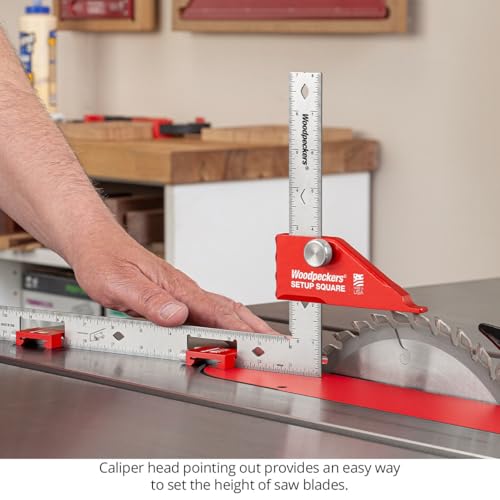 Woodpeckers Setup Square – Precision Stainless Steel Framing Square 4-in-1 Tool with Caliper Head, Stops & Rack-It Holder, Easy Shop Setup Gauge for Tool Settings, Inch – Made in USA - style: Inch