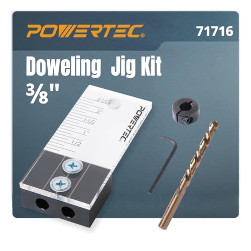 POWERTEC Dowel Jig Kit, Doweling Jig Kit 3/8", Dowel Jigs Woodworking, Laser Cut Witness Mark, with Depth Scale, Drill Guide Dowels, Cobalt M-35 Drill Bit & Split Ring Stop Collar 71716 - style: 3/8" Doweling Jig Kit w/ Bit & Collar