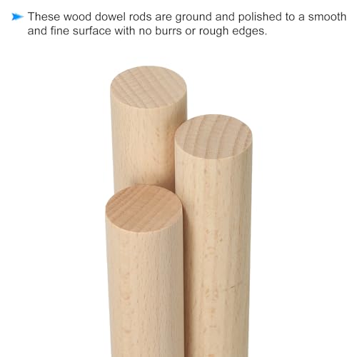 PATIKIL 1 x 6 Inch Dowel Rods Wood Sticks Unfinished Round Dowels 10pcs - size: 1"x6"