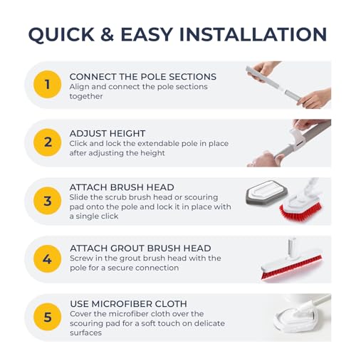 Shower Scrubber with Long Handle, Stiff Bristles Grout-Brush, Tub Scrub-Brush with Long-Handle, Shower-Cleaner Brush - color: White
