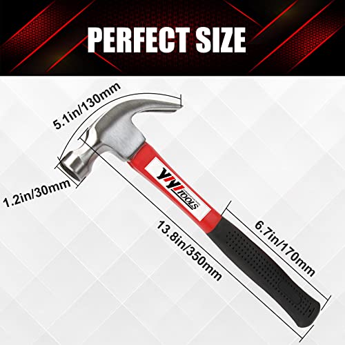 YIYITOOLS Claw Hammer With fiberglass Handle – 16-oz, Red and Black (YY-1-003) - size: 16oz - Fiberglass Handle
