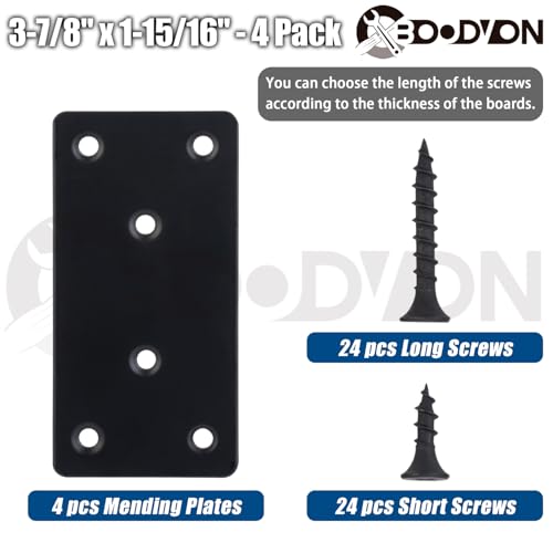 Mending Plate, Metal Steel Flat Straight Brace Bracket, Black Double-Wide Joining Plate for Wood Furniture Fastening & Fixing with 2 Sets of Screws of Different Lengths(50x100mm, 4 Pack) - size: 50 x 100 mm
