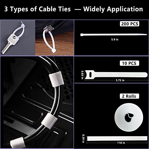 White Cable Management Organizer Kit 4 Cable Sleeve Split 311Pcs - size: 322 PCS