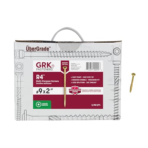 GRK Fasteners R4#9 x 2 Inch, Multi-Purpose Framing Screws, 3700 PCS, Rust Resistant Climatek Coating, Outdoor Fencing and Deck Screws, Fast Bite Tip, Star Drive Recess, Gold - size: #9x2" 3700 count