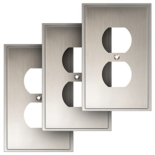 Henne Bery Soft Modern Decorative Wall Plate Switch Plate Outlet Cover (Single Duplex 3PK, Satin Nickel) - style: Single Duplex 3PK