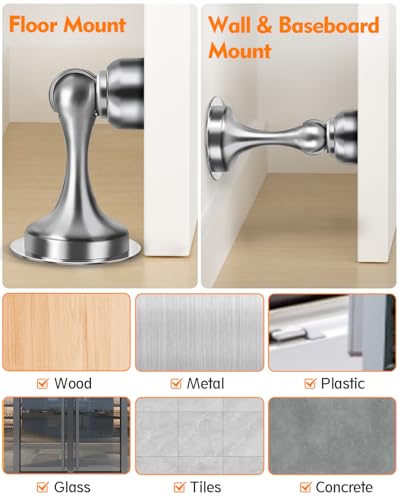 Door Stoppers Magnetic Door Catch, Door Stops for Bottom of Door Keep Door Open, Magnet Door Holder for Wall and Floor Mount (Silver, 2 Pack) - color: Silver, size: 2 Pack