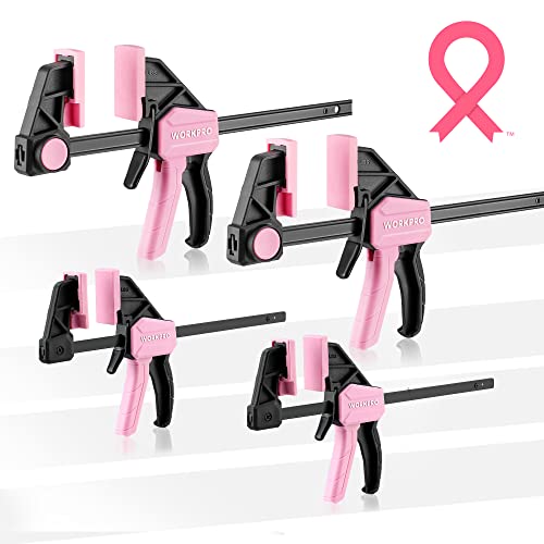 WORKPRO 4-Piece Mini Bar Clamps, 6"(2) & 4-1/2"(2) Wood Clamps, Pink Ribbon - color: Pink, size: 2PC 6" and 2PC 4-1/2" Bar Clamps