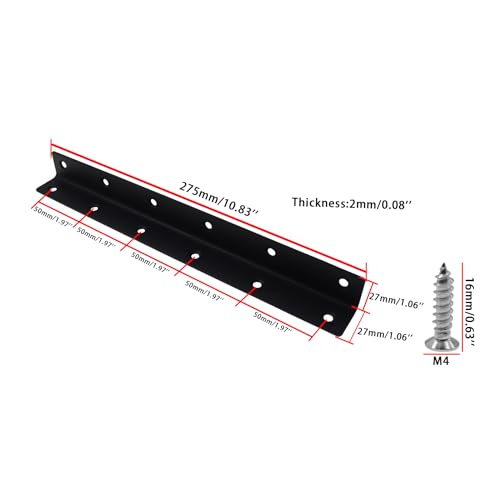Long L Bracket,ULIFESTAR Black Corner Brace Brackets,Stainless Steel Corner Brackets,Heavy Duty Shelf Bracket,Metal Right Angle Bracket for Wood,275*27mm/10.83*1.06''2 PCS - size: 275*27mm/10.83*1.06''