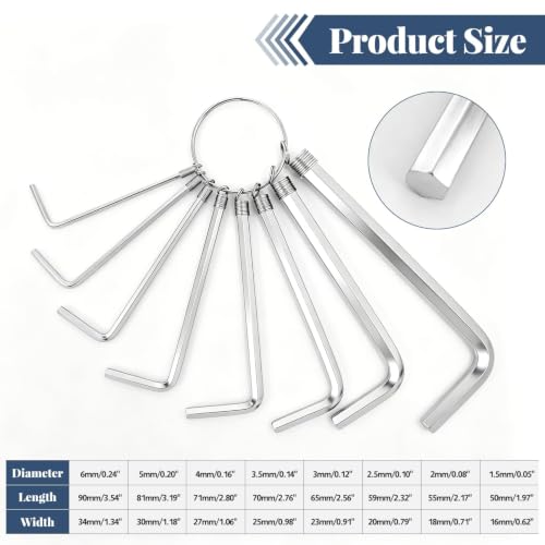 8-Piece Metric Allen Wrench Set, 1.5-6mm Chrome Vanadium Steel Hex Key Set with Key Ring, Pocket Bike Allen Key Set for Cycling, Motorcycle & Outdoor Repair - color: 8 Pcs Key Ring Set