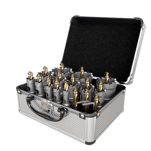 CSOOM 18 Pcs Carbide Hole Saw Kit for Metal, 1/2"-2-1/8" Heavy Duty TCT Hole Cutter Drill Bits Set for Stainless Steel, Iron, Aluminum, Metal and Carbide