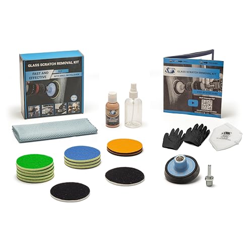 GLASS POLISH DIY Glass Scratch Removal Kit 3” (75mm) - Effective Glass Polishing with Drill or Polisher, Repairs Deep Scratches, Removes Surface Damage and Restores Original Clarity & Shine - size: 3 inch (10 Abrasives)