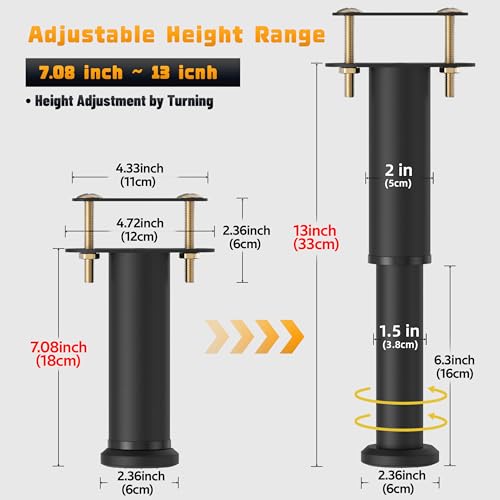 Wlrrcwdttc 4 Pcs Adjustable Height Bed Support Legs 7.08-13 inch, Bed Frame Center Support Legs for Bed Frame/Bed Center Slat/Furniture, Heavy Duty Metal Bed Replacement Legs Bed Slats Support Legs