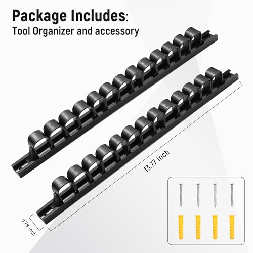 Reniteco 2 Pack Wall-Mounted Screwdriver Organizers with Screws - Heavy-Duty ABS Plastic Tool Holder for Screwdrivers, Wrenches, Piers - Garage Workshop Storage (Black,2 PCS) - color: Black